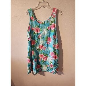 Vintage Handmade Mini Short Hawaiian House Dress Hibiscus Floral Shirt Dress XXL